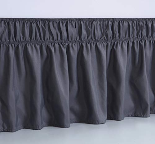 MEILA Wrap Around Bed Skirt Three Fabric Sides Elastic Dust Ruffled 16 Inch Tailored Drop Easy to Install Fade Resistant-Dark Grey  Queen/King - Image 3